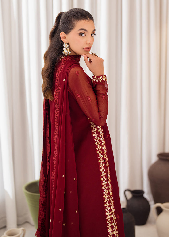 Buy Now 3 Pcs Embroidered Luxury Chiffon Formals '24 by Azure | Wine Scarlet Online at Empress Online in USA, UK, Canada & Worldwide at Empress Clothing.