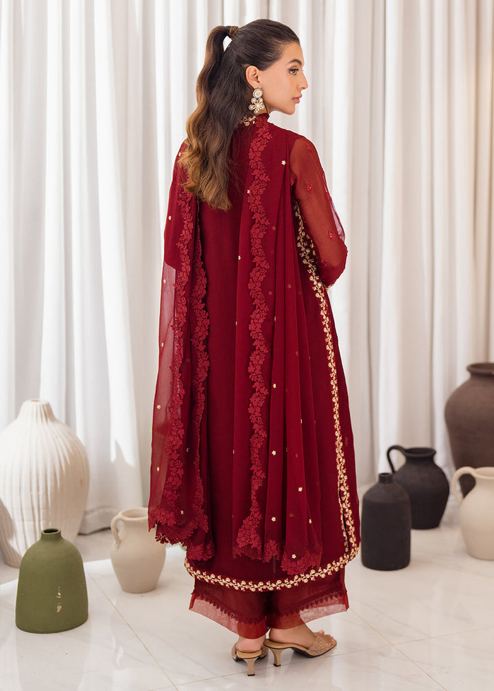 Buy Now 3 Pcs Embroidered Luxury Chiffon Formals '24 by Azure | Wine Scarlet Online at Empress Online in USA, UK, Canada & Worldwide at Empress Clothing.