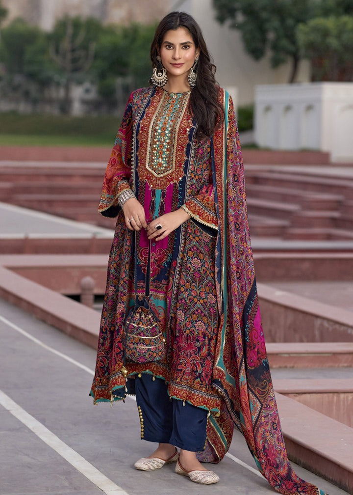 Buy Now Multicolor Blue Embroidered & Digital Printed Salwar Kameez Online in USA, UK, Canada, Germany, Italy, France, Austria & Worldwide at Empress Clothing.