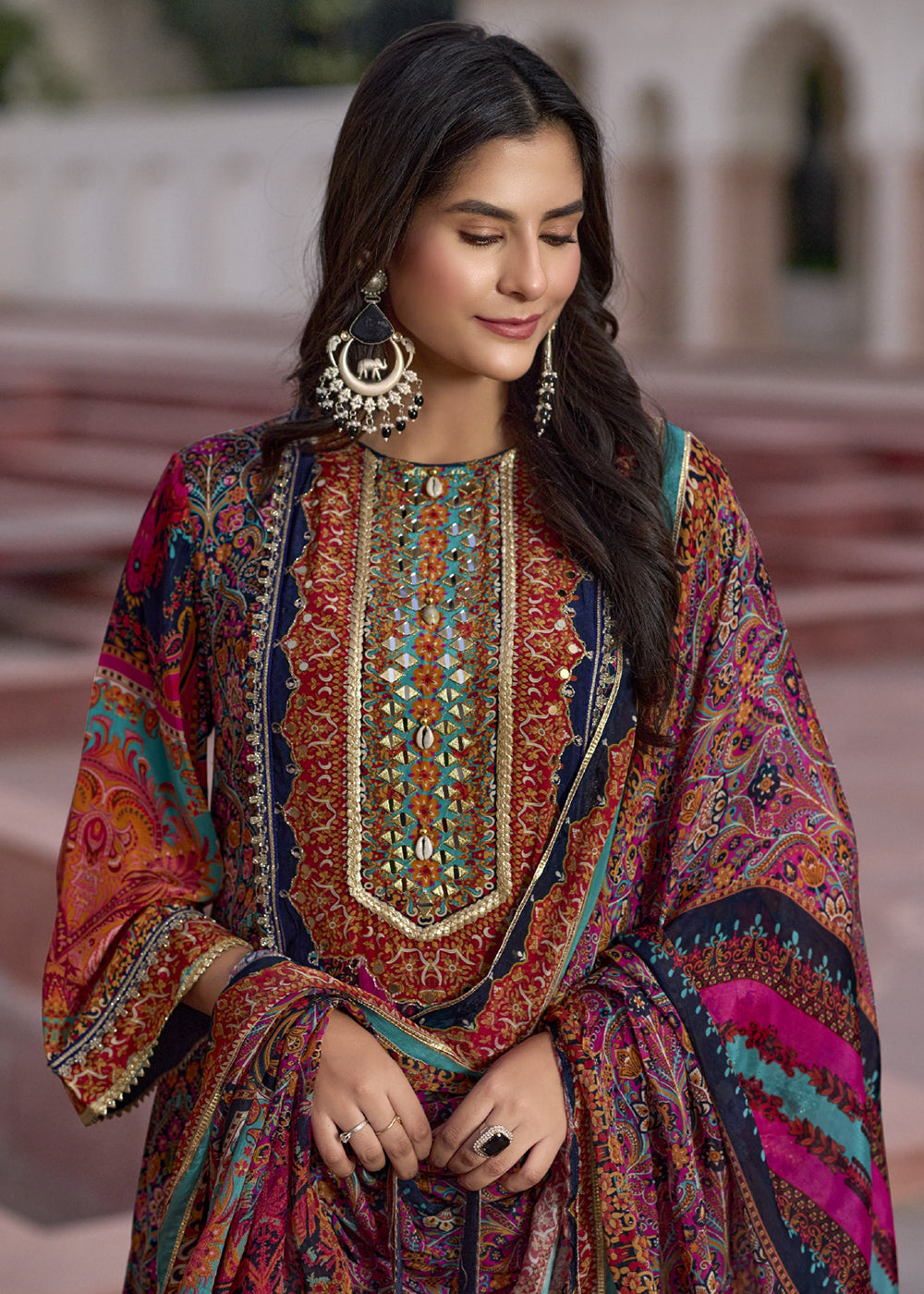 Buy Now Multicolor Blue Embroidered & Digital Printed Salwar Kameez Online in USA, UK, Canada, Germany, Italy, France, Austria & Worldwide at Empress Clothing.