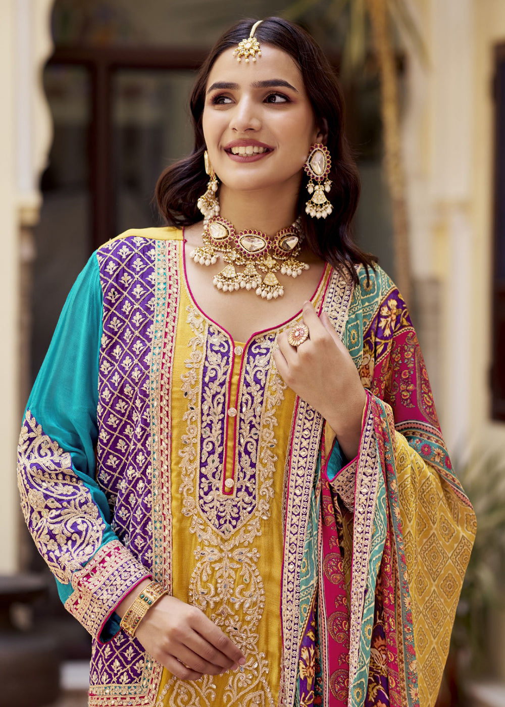 Shop Now Yellow Multicolor Fancy Embroidered Gharara Style Suit Online at Empress Clothing in USA, UK, Canada, Germany, UAE & Worldwide. 