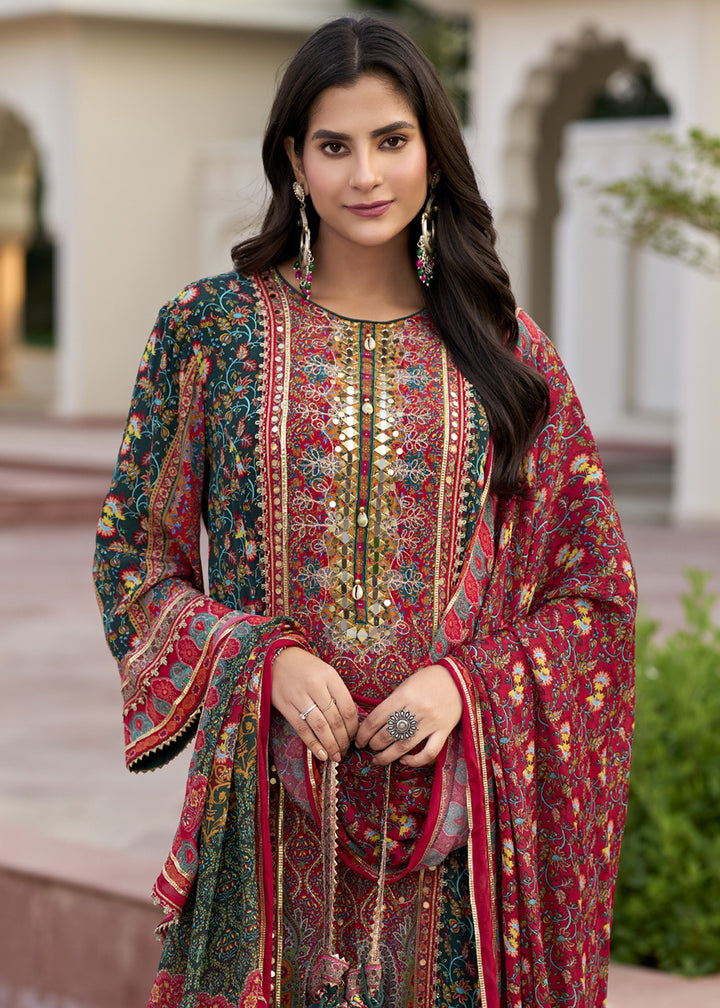 Buy Now Multicolor Green Embroidered & Digital Printed Salwar Kameez Online in USA, UK, Canada, Germany, Italy, France, Austria & Worldwide at Empress Clothing.