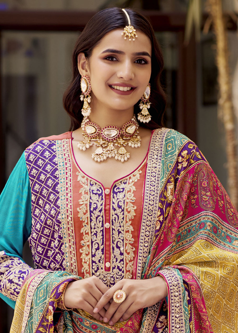 Shop Now Orange Multicolor Fancy Embroidered Gharara Style Suit Online at Empress Clothing in USA, UK, Canada, Germany, UAE & Worldwide. 