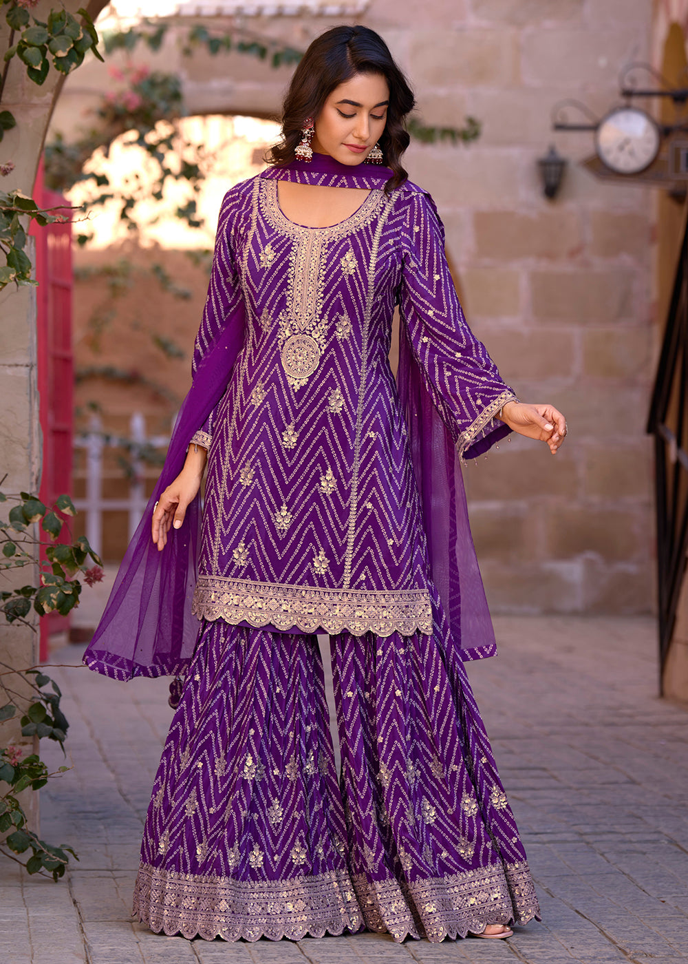 Buy Now Violet Purple Sequins Embroidered Wedding Festive Suit Online in USA, UK, Canada, Germany, Italy, France, Austria, UAE & Worldwide at Empress Clothing.
