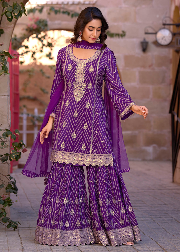 Buy Now Violet Purple Sequins Embroidered Wedding Festive Suit Online in USA, UK, Canada, Germany, Italy, France, Austria, UAE & Worldwide at Empress Clothing.