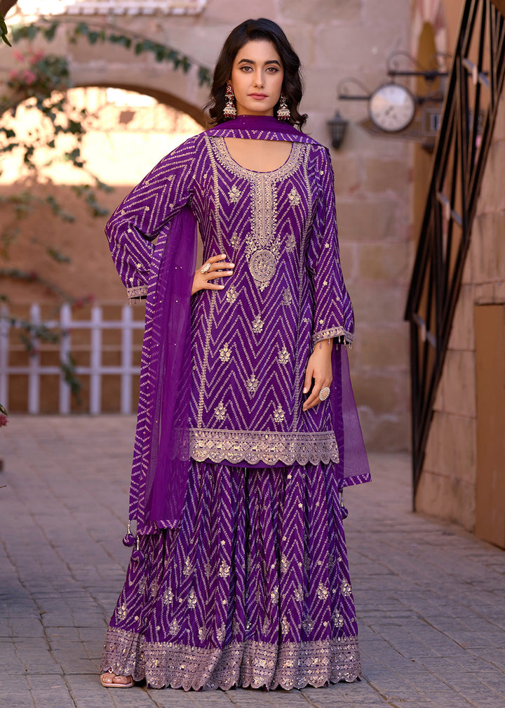 Buy Now Violet Purple Sequins Embroidered Wedding Festive Suit Online in USA, UK, Canada, Germany, Italy, France, Austria, UAE & Worldwide at Empress Clothing.