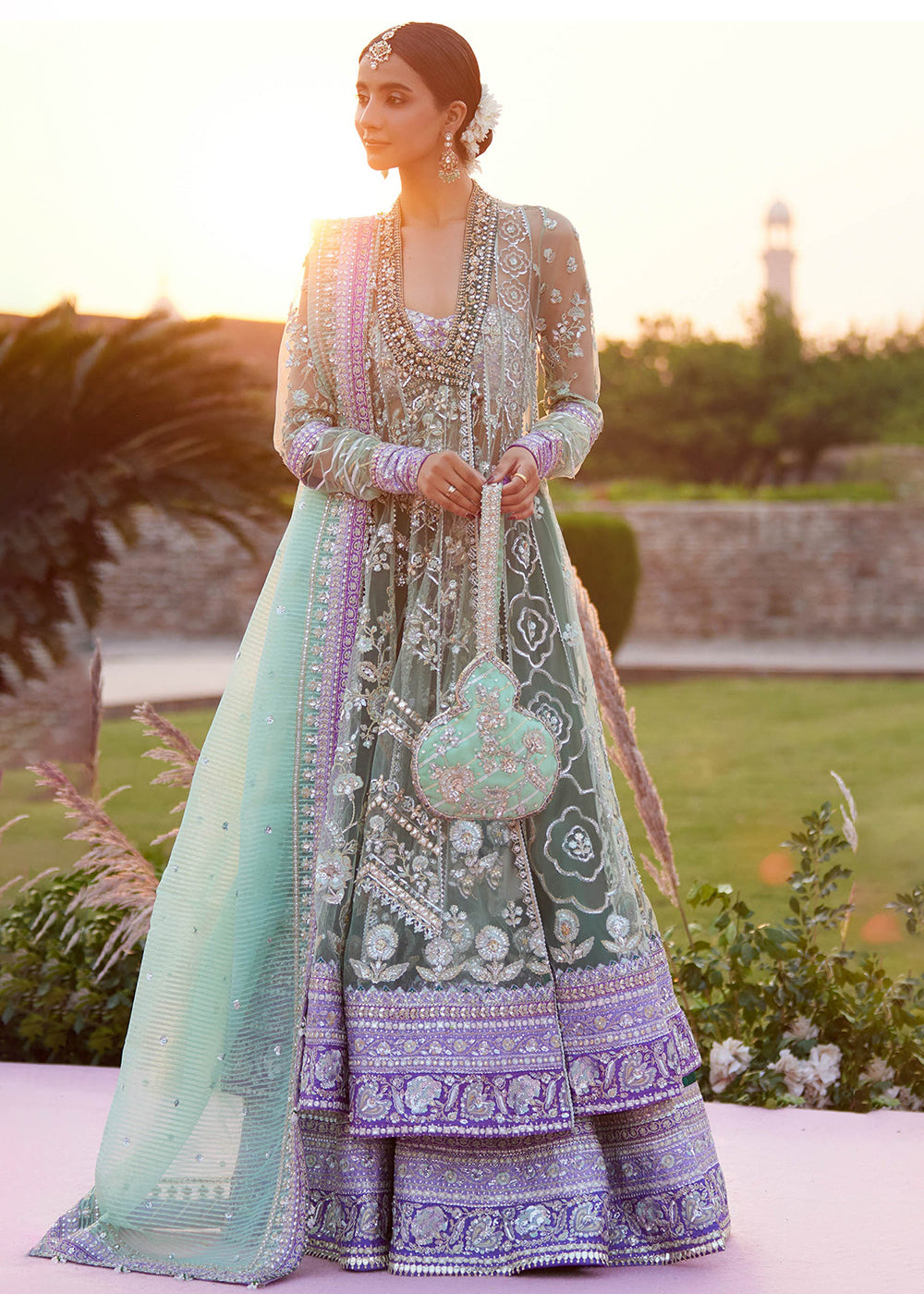 Buy Now Gossamer Wedding Formals 25 by Zaha | ZARQAH-E-PISTACHIO (ZC25-03) Online in US, UK, Canada, Italy, Germany, Sweden, Greece, UAE & Worldwide at Empress.
