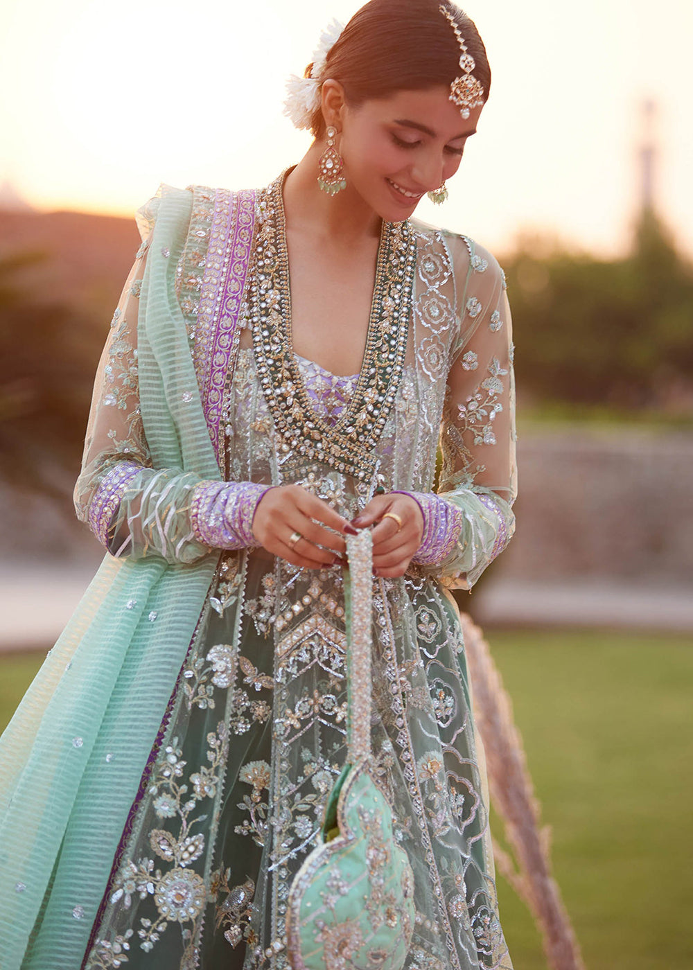 Buy Now Gossamer Wedding Formals 25 by Zaha | ZARQAH-E-PISTACHIO (ZC25-03) Online in US, UK, Canada, Italy, Germany, Sweden, Greece, UAE & Worldwide at Empress.