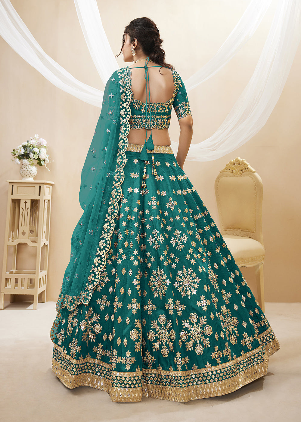 Buy Now Beatific Teal Green Art Silk Embroidered Reception Wear Lehenga Choli Online in USA, UK, Canada & Worldwide at Empress Clothing. 
