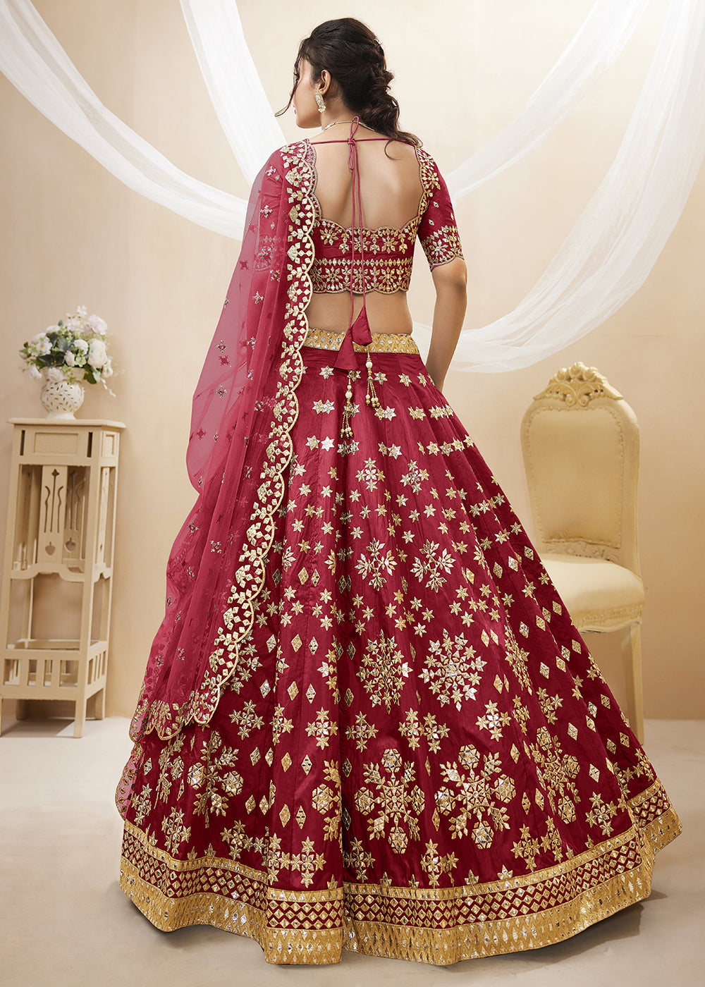 Buy Now Marvelous Red Art Silk Embroidered Reception Wear Lehenga Choli Online in USA, UK, Canada & Worldwide at Empress Clothing.
