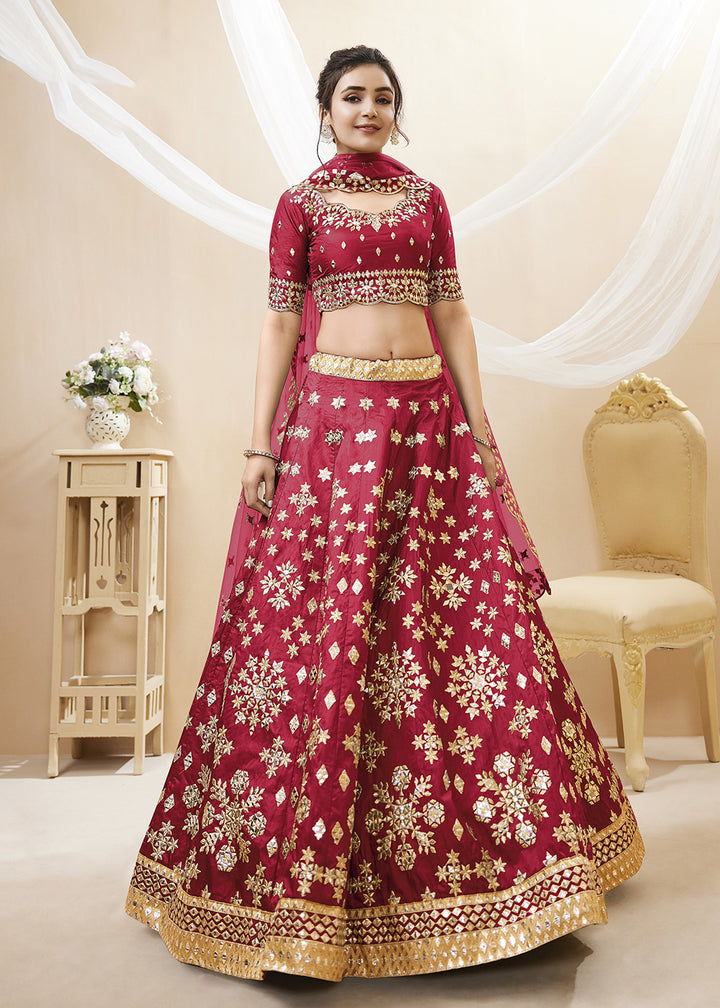 Buy Now Marvelous Red Art Silk Embroidered Reception Wear Lehenga Choli Online in USA, UK, Canada & Worldwide at Empress Clothing.