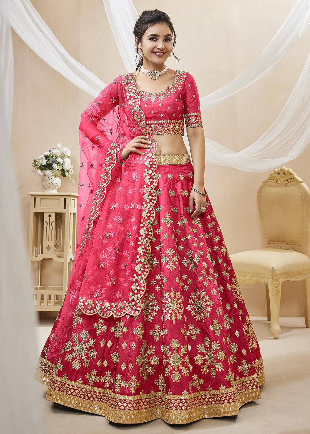 Buy Now Lovely Pink Art Silk Embroidered Reception Wear Lehenga Choli Online in USA, UK, Canada & Worldwide at Empress Clothing.