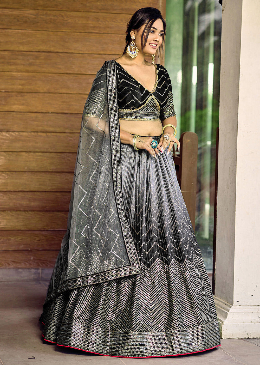 Buy Now Fabulous Black Chinnon Embroidered Reception Lehenga Choli Online in USA, UK, Canada & Worldwide at Empress Clothing.