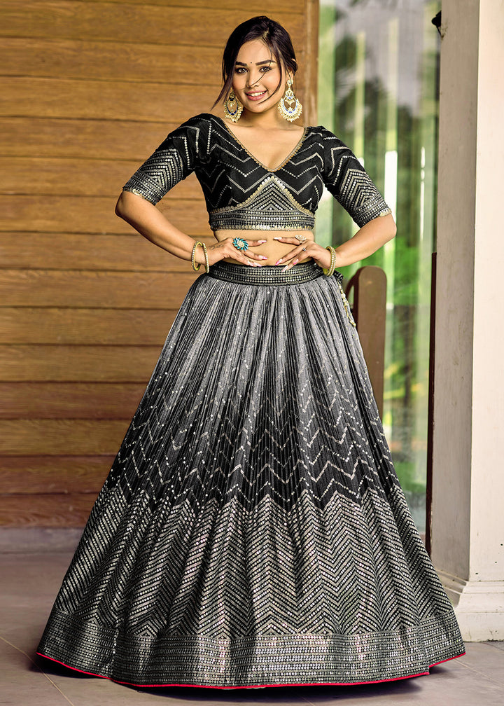 Buy Now Fabulous Black Chinnon Embroidered Reception Lehenga Choli Online in USA, UK, Canada & Worldwide at Empress Clothing.