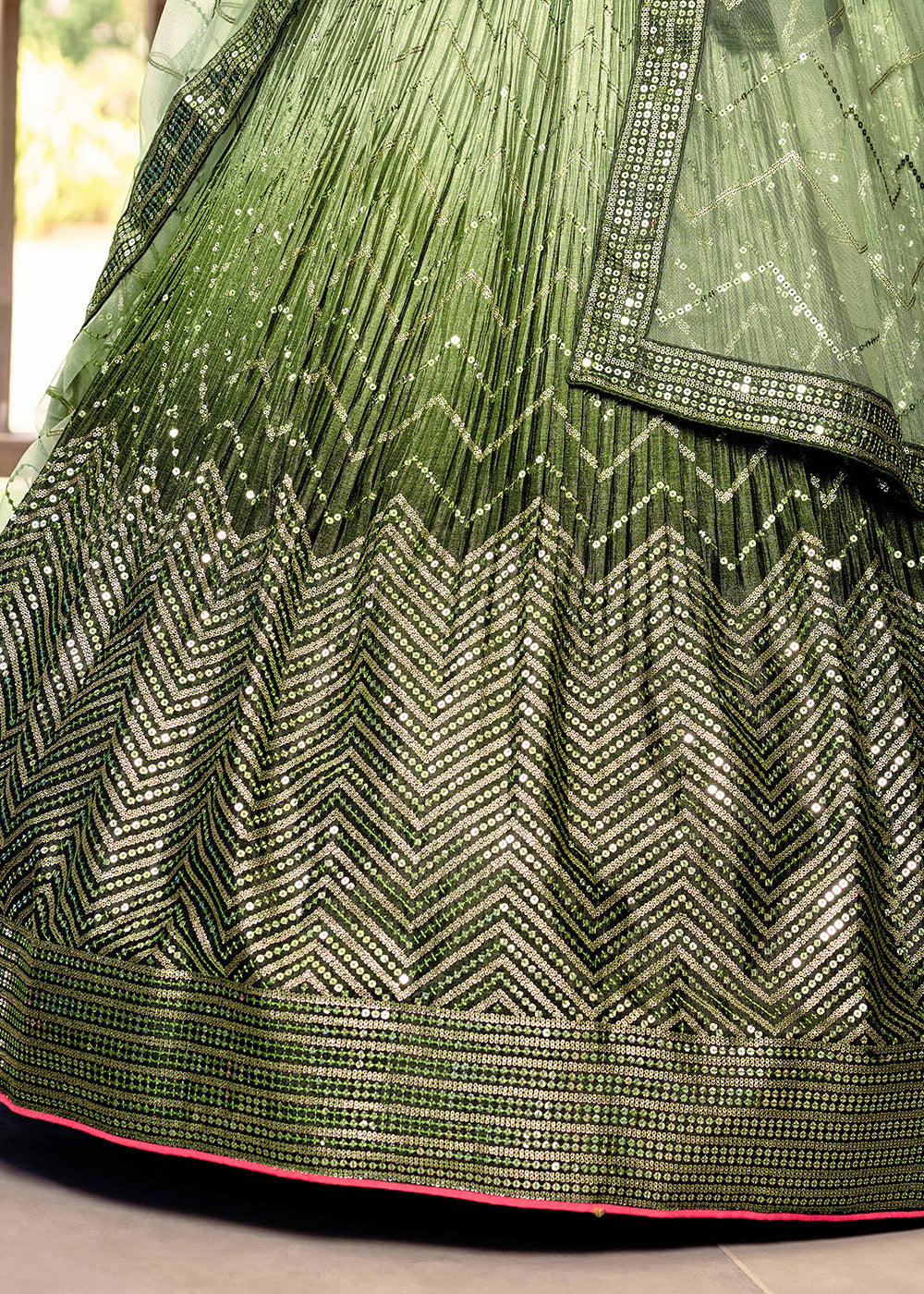 Buy Now Fabulous Green Chinnon Embroidered Haldi Lehenga Choli Online in USA, UK, Canada & Worldwide at Empress Clothing.