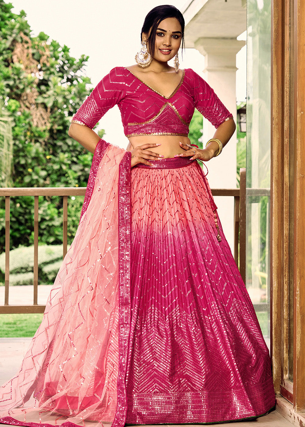 Buy Now Fabulous Pink Chinnon Embroidered Wedding Lehenga Choli Online in USA, UK, Canada & Worldwide at Empress Clothing.