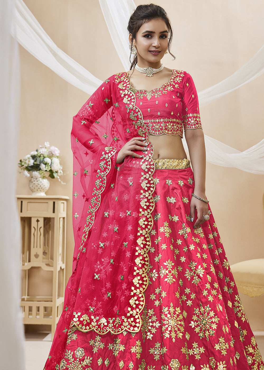 Buy Now Lovely Pink Art Silk Embroidered Reception Wear Lehenga Choli Online in USA, UK, Canada & Worldwide at Empress Clothing.