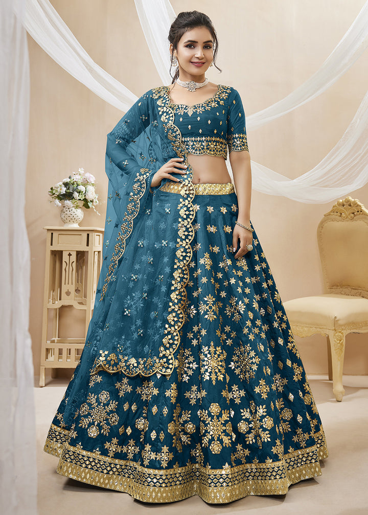 Buy Now Prussian Blue Art Silk Embroidered Reception Wear Lehenga Choli Online in USA, UK, Canada & Worldwide at Empress Clothing.