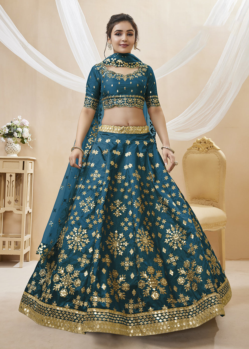 Buy Now Prussian Blue Art Silk Embroidered Reception Wear Lehenga Choli Online in USA, UK, Canada & Worldwide at Empress Clothing.