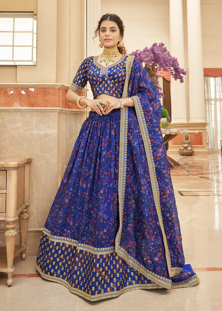 Buy Now Appealing Blue Organza Heavy Embroidery Wedding Lehenga Choli Online in USA, UK, Canada & Worldwide at Empress Clothing.