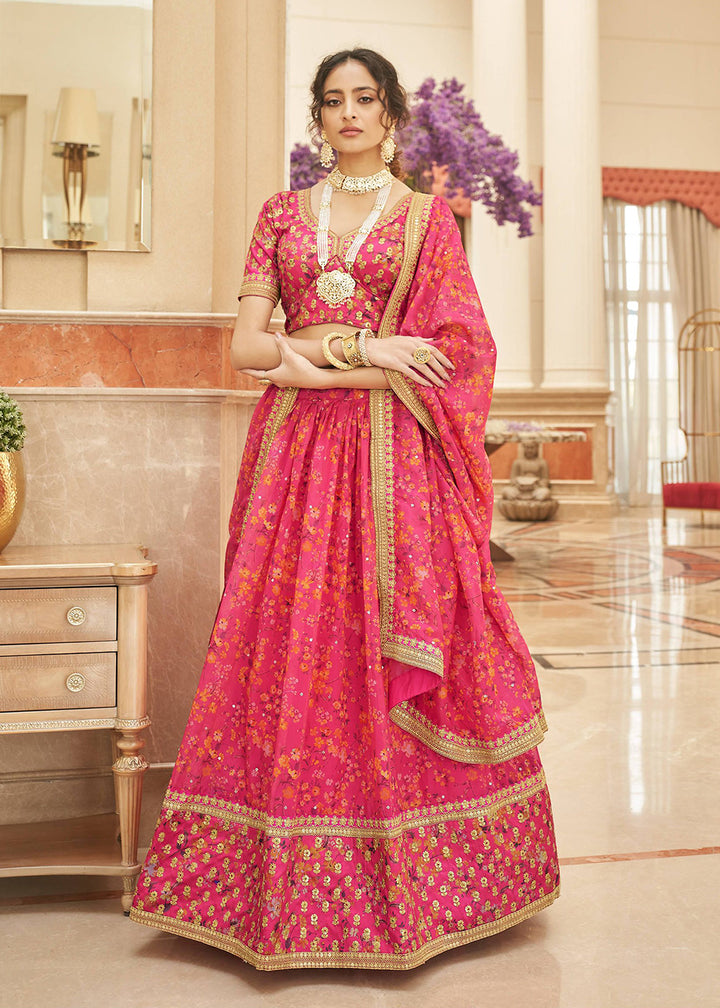 Buy Now Appealing Pink Organza Heavy Embroidery Wedding Lehenga Choli Online in USA, UK, Canada & Worldwide at Empress Clothing.