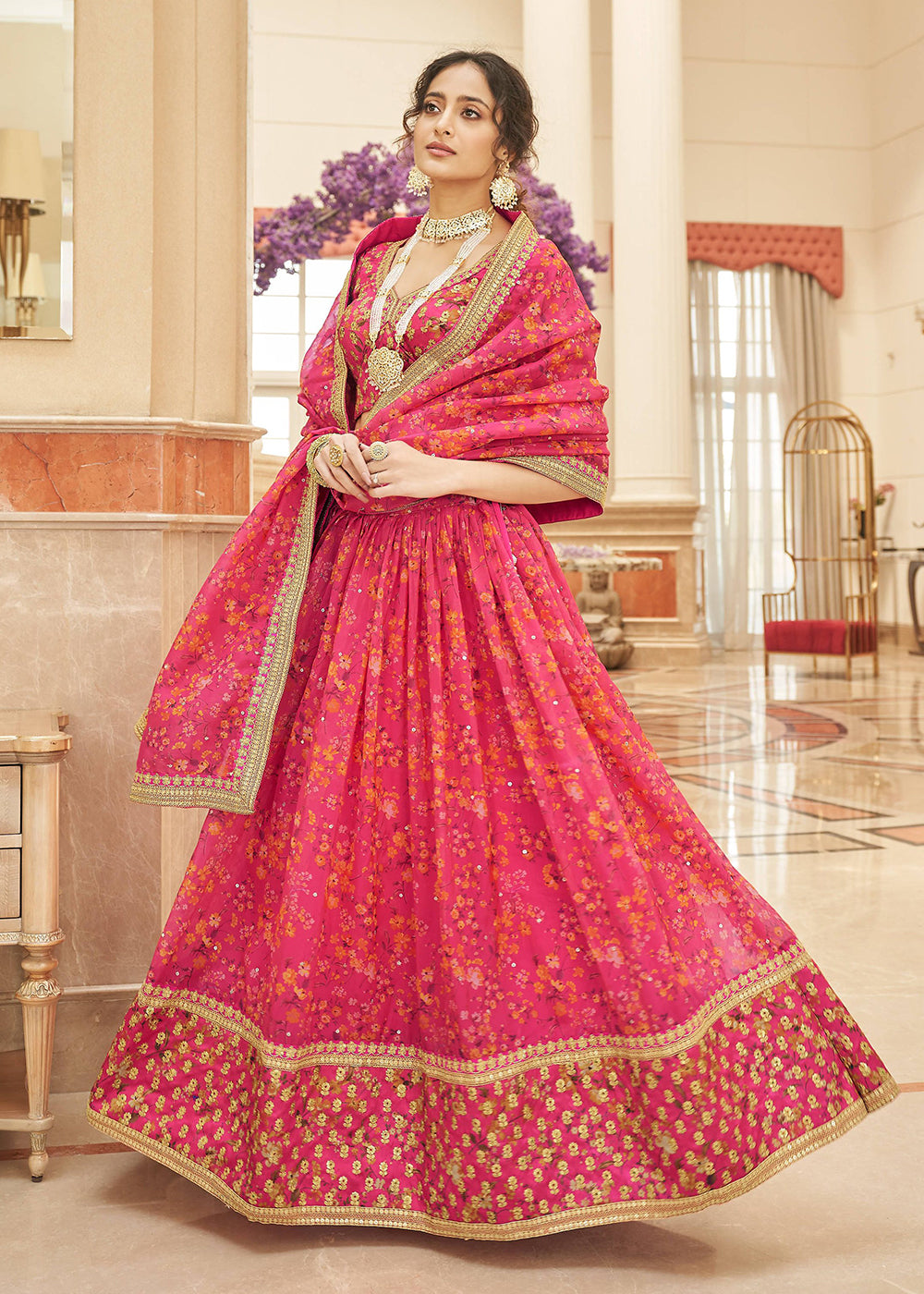 Buy Now Appealing Pink Organza Heavy Embroidery Wedding Lehenga Choli Online in USA, UK, Canada & Worldwide at Empress Clothing.