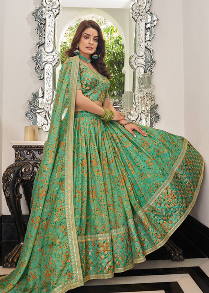 Buy Now Appealing Green Organza Heavy Embroidery Wedding Lehenga Choli Online in USA, UK, Canada & Worldwide at Empress Clothing.