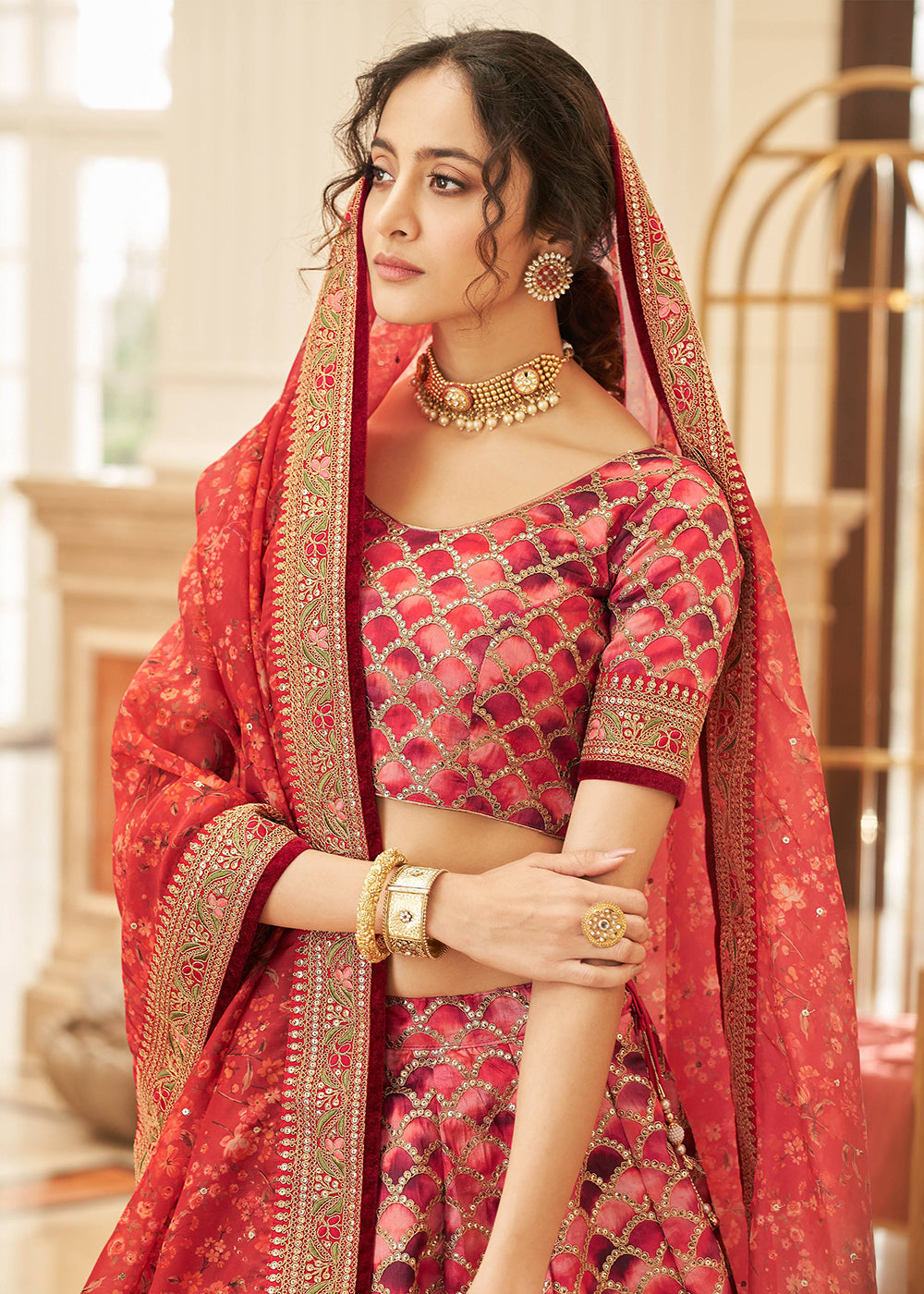 Buy Now Appealing Red Art Silk Embroidery Wedding Lehenga Choli Online in USA, UK, Canada & Worldwide at Empress Clothing.