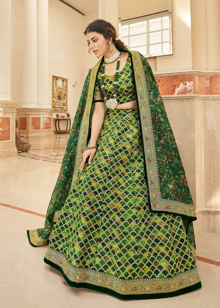 Buy Now Appealing Green Art Silk Embroidery Wedding Lehenga Choli Online in USA, UK, Canada & Worldwide at Empress Clothing.