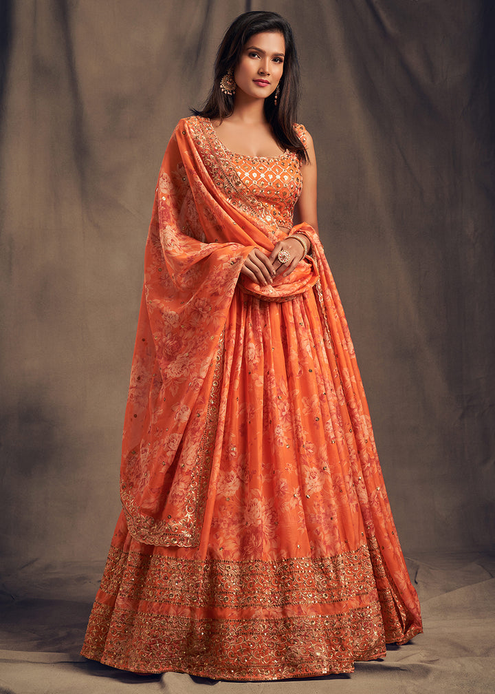 Buy Now Orange Floral Embroidered Organza Wedding Lehenga Choli Online in USA, UK, Canada & Worldwide at Empress Clothing.