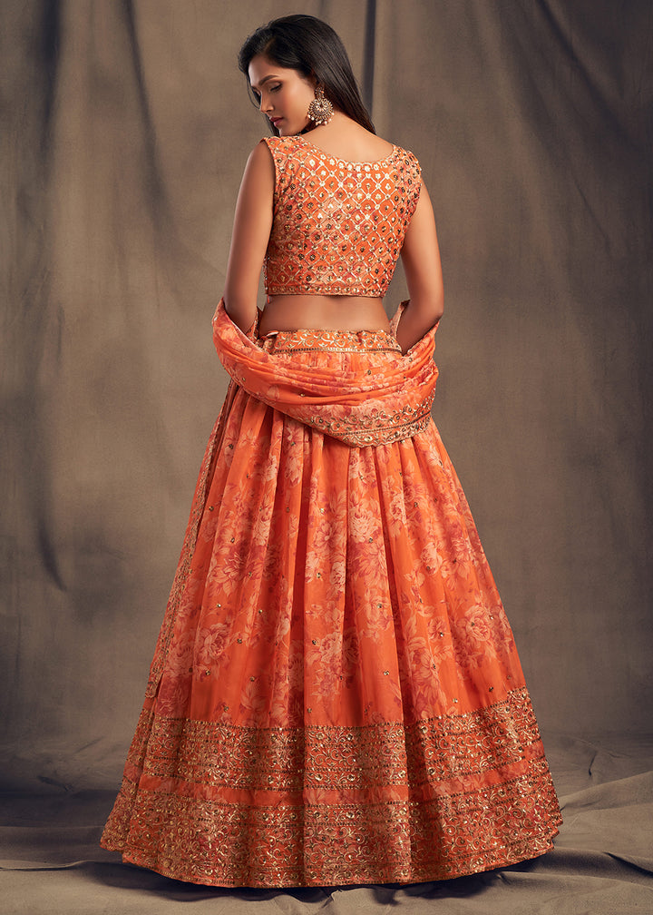 Buy Now Orange Floral Embroidered Organza Wedding Lehenga Choli Online in USA, UK, Canada & Worldwide at Empress Clothing.