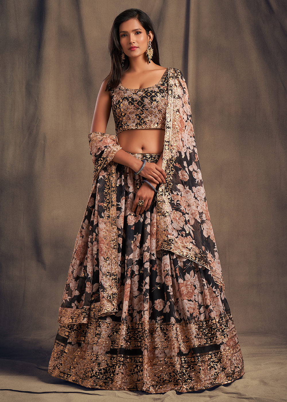 Buy Now Black Floral Embroidered Organza Wedding Lehenga Choli Online in USA, UK, Canada & Worldwide at Empress Clothing.