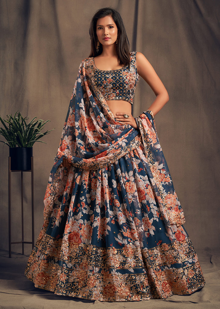 Buy Now Blue Floral Embroidered Organza Wedding Lehenga Choli Online in USA, UK, Canada & Worldwide at Empress Clothing. 