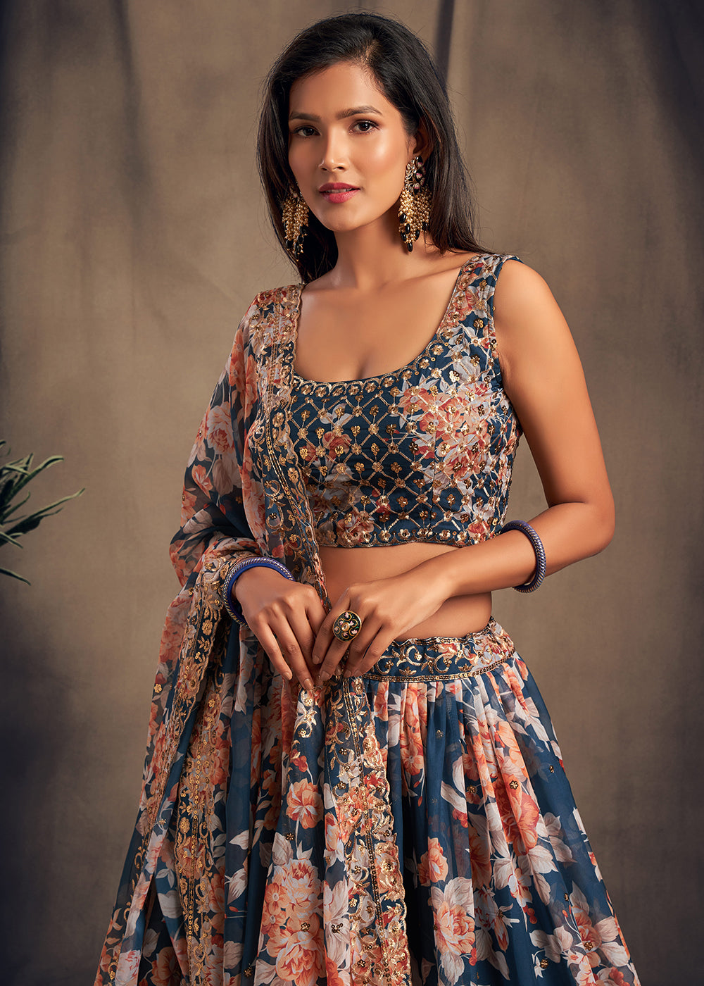 Buy Now Blue Floral Embroidered Organza Wedding Lehenga Choli Online in USA, UK, Canada & Worldwide at Empress Clothing. 