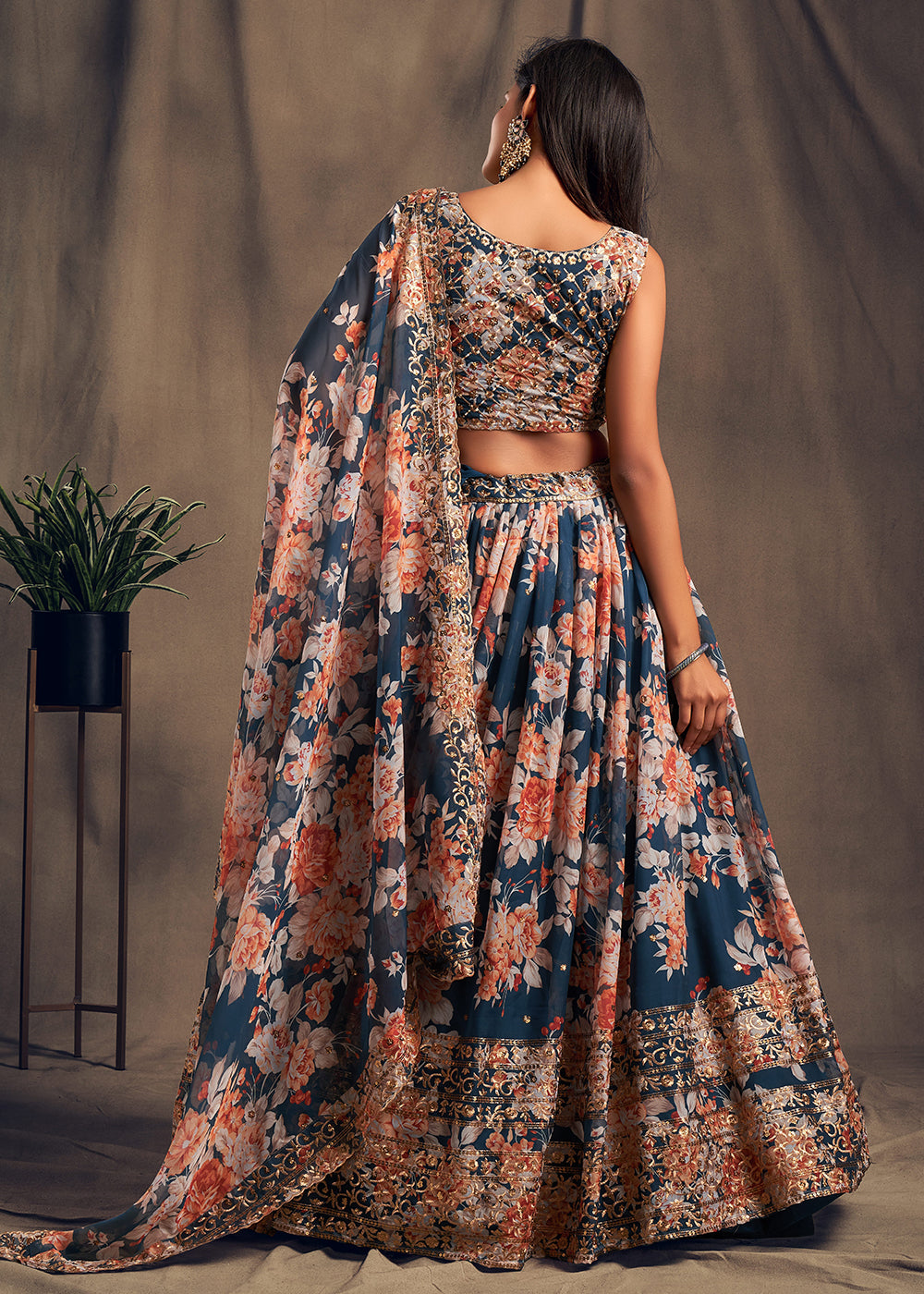 Buy Now Blue Floral Embroidered Organza Wedding Lehenga Choli Online in USA, UK, Canada & Worldwide at Empress Clothing. 