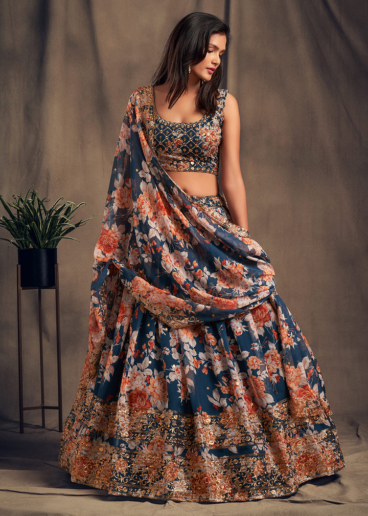 Buy Now Blue Floral Embroidered Organza Wedding Lehenga Choli Online in USA, UK, Canada & Worldwide at Empress Clothing. 