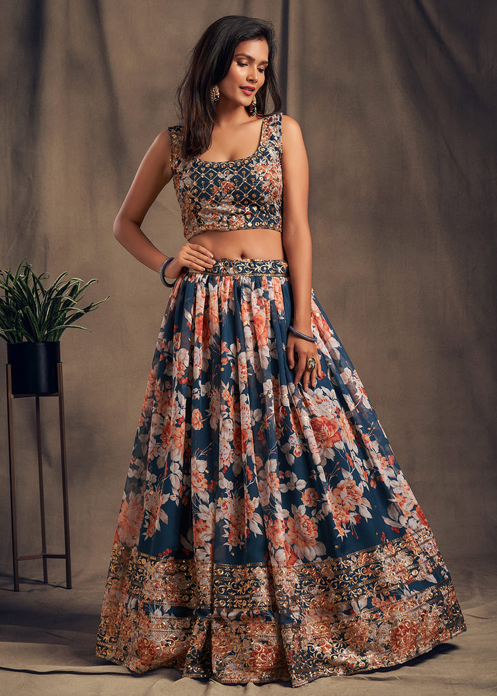 Buy Now Blue Floral Embroidered Organza Wedding Lehenga Choli Online in USA, UK, Canada & Worldwide at Empress Clothing. 