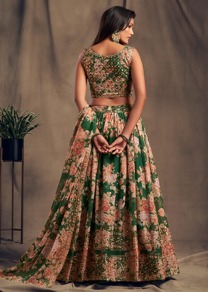 Buy Now Green Floral Embroidered Organza Wedding Lehenga Choli Online in USA, UK, Canada & Worldwide at Empress Clothing.