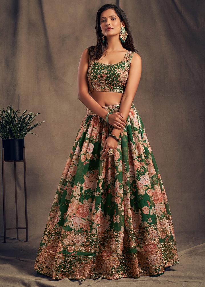 Buy Now Green Floral Embroidered Organza Wedding Lehenga Choli Online in USA, UK, Canada & Worldwide at Empress Clothing.