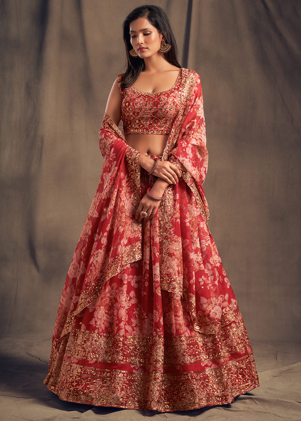 Buy Now Red Floral Embroidered Organza Wedding Lehenga Choli Online in USA, UK, Canada & Worldwide at Empress Clothing.