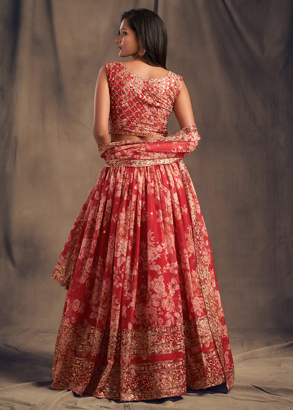 Buy Now Red Floral Embroidered Organza Wedding Lehenga Choli Online in USA, UK, Canada & Worldwide at Empress Clothing.