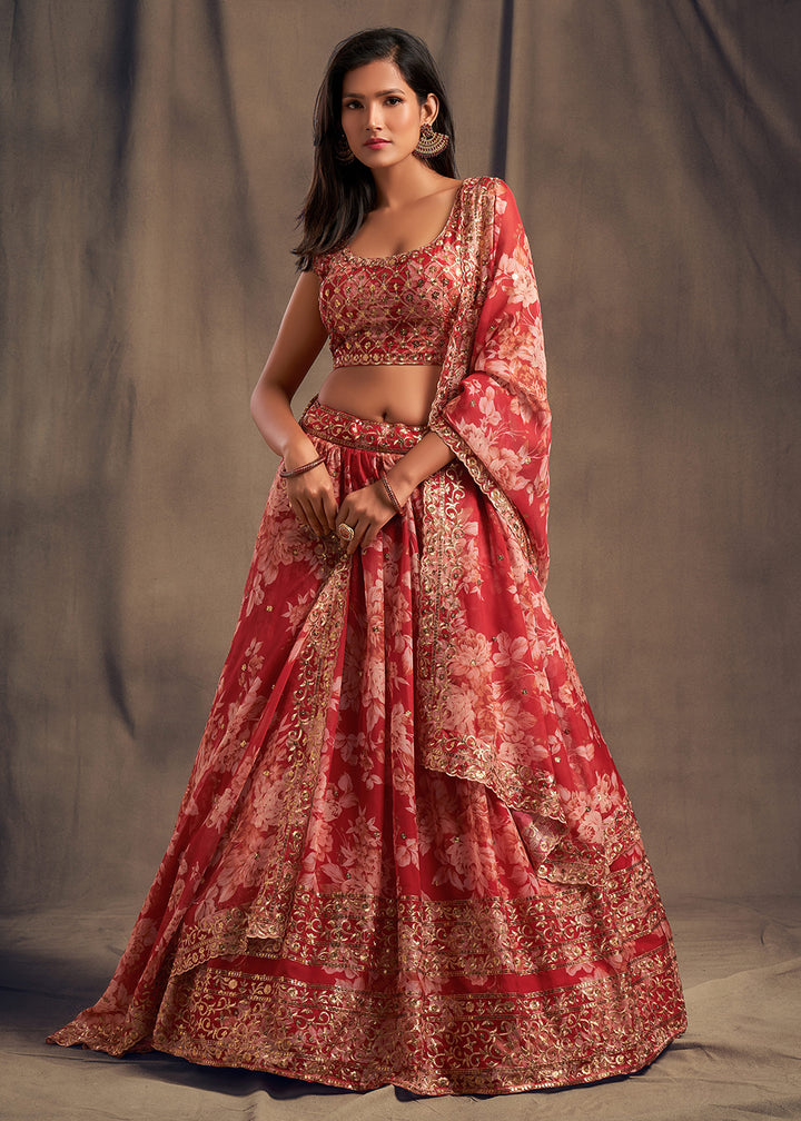 Buy Now Red Floral Embroidered Organza Wedding Lehenga Choli Online in USA, UK, Canada & Worldwide at Empress Clothing.