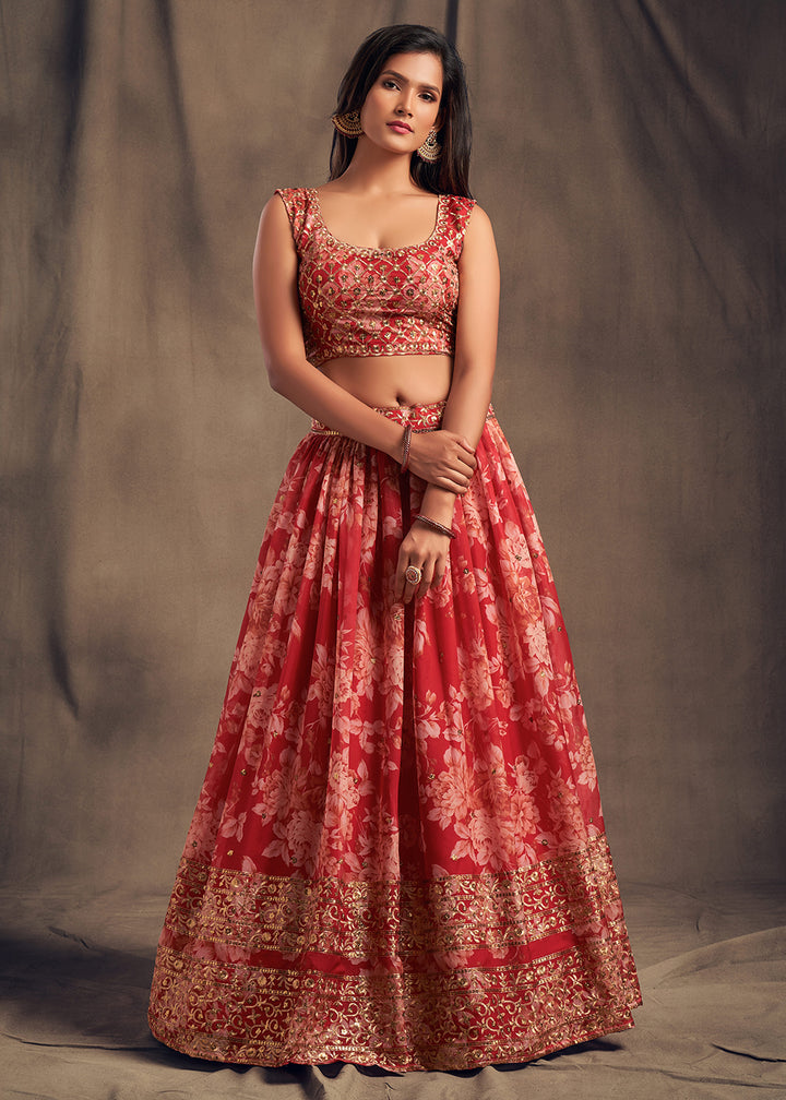 Buy Now Red Floral Embroidered Organza Wedding Lehenga Choli Online in USA, UK, Canada & Worldwide at Empress Clothing.