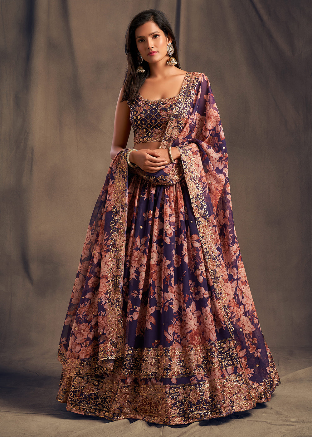 Buy Now Purple Floral Embroidered Organza Wedding Lehenga Choli Online in USA, UK, Canada & Worldwide at Empress Clothing. 