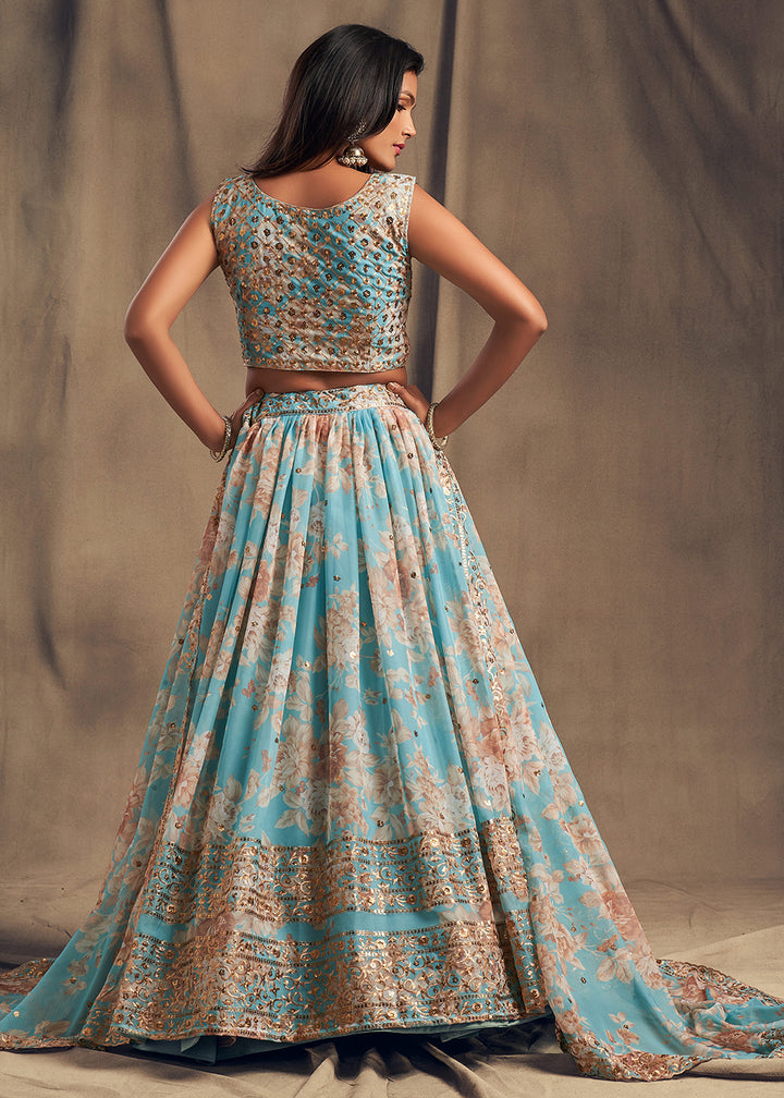 Buy Now Sky Blue Floral Embroidered Organza Wedding Lehenga Choli Online in USA, UK, Canada & Worldwide at Empress Clothing.