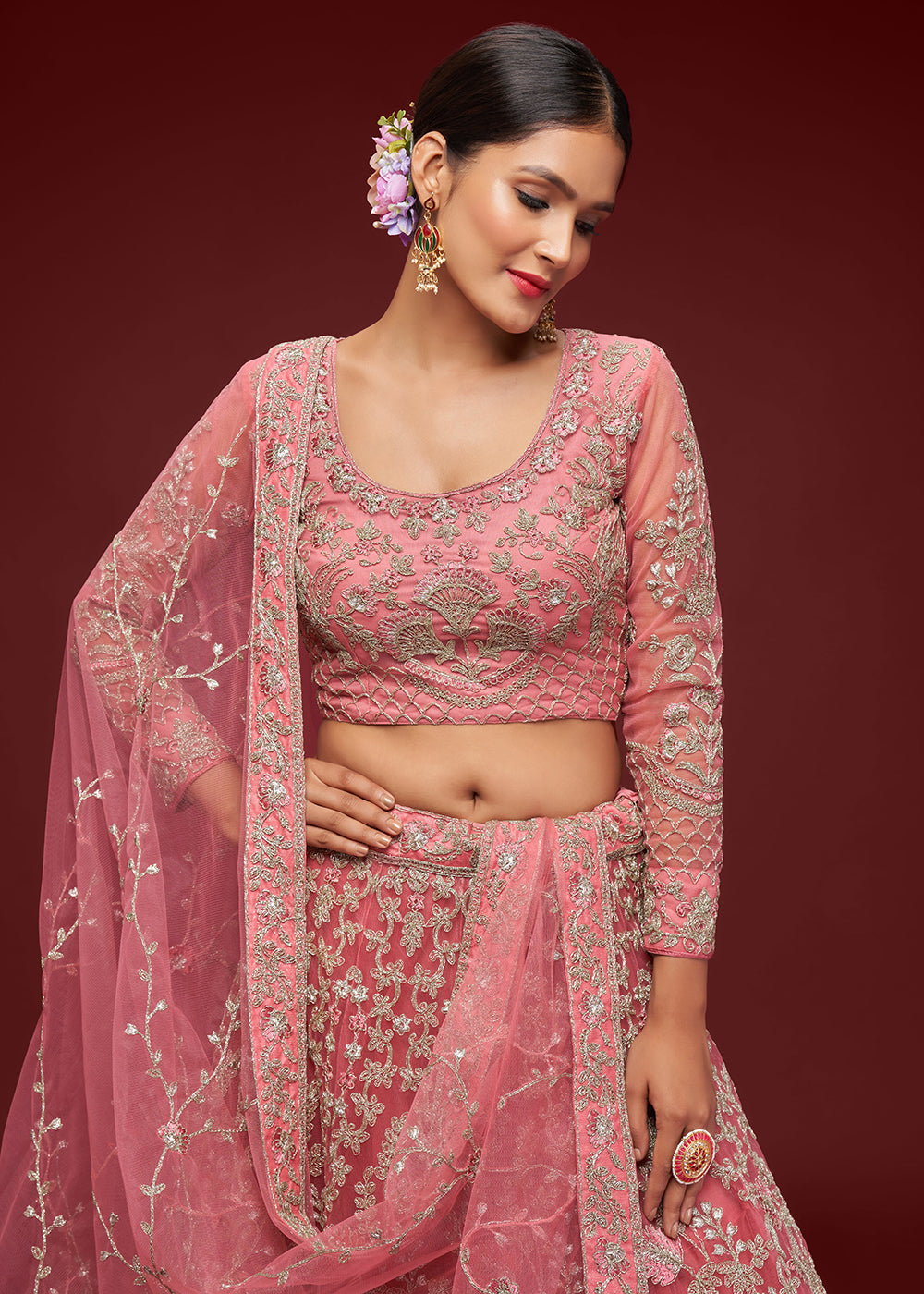 Buy Now Fantacy Rose Embroidered Soft Net Wedding Lehenga Choli Online in USA, UK, Canada & Worldwide at Empress Clothing. 