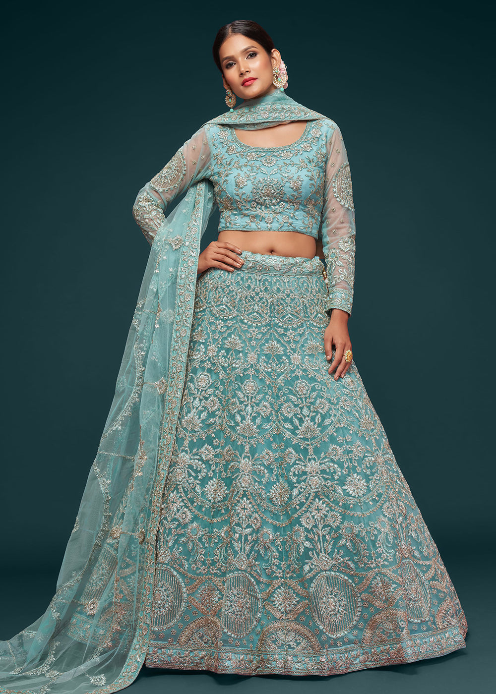 Engagement Net Zari Badla Dori & Threads Lehenga B – Shoubhitsfashion