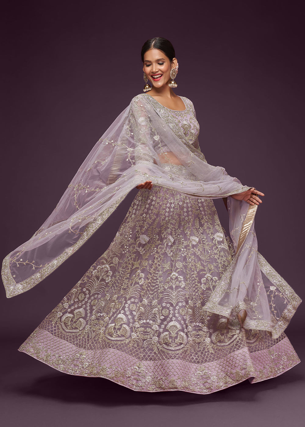 Shop Dusky Blue Satin and Organza Contemporary Lehenga Online in USA – Pure  Elegance