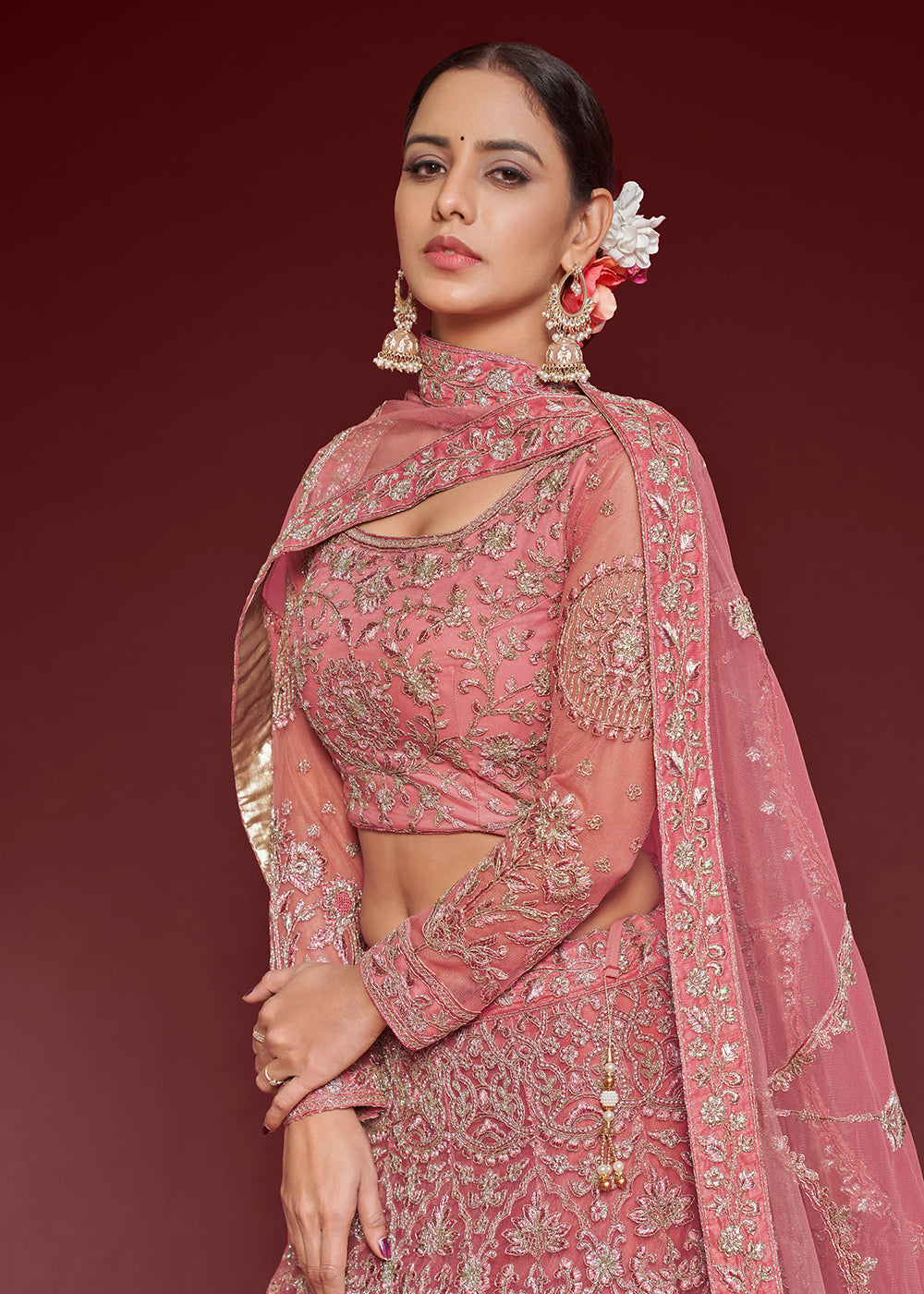 Buy Now Fantacy Pink Embroidered Soft Net Wedding Lehenga Choli Online in USA, UK, Canada & Worldwide at Empress Clothing.