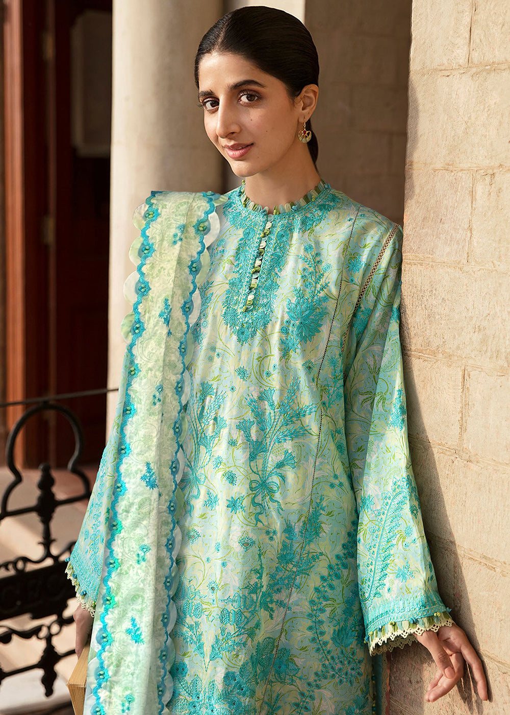 Buy Now Mint Green Luxury Lawn Suit | Zaha | Festive Lawn 23 | MIRAY - ZF23-05 Online in USA, UK, Canada & Worldwide at Empress Clothing. 